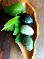 green yoni eggs in a bowl